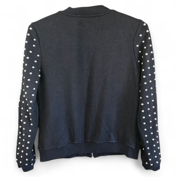 Guess Black Studded Bomber Jacket Womens Small Zip Front Metallic Embellished - Picture 3 of 7